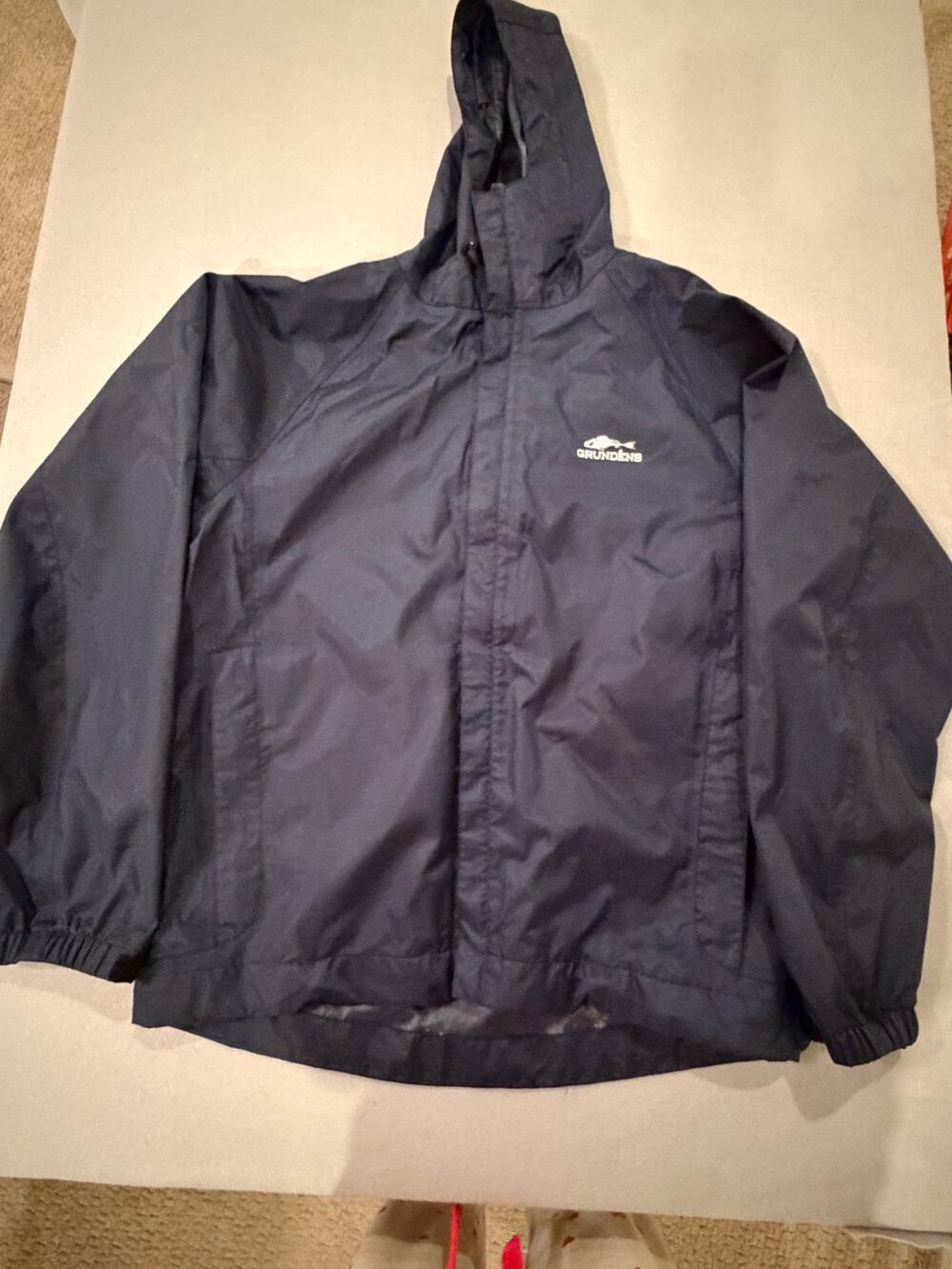 Grundéns Hooded Waterproof Rain Jacket Navy Blue Men’s Large Fishing Coat